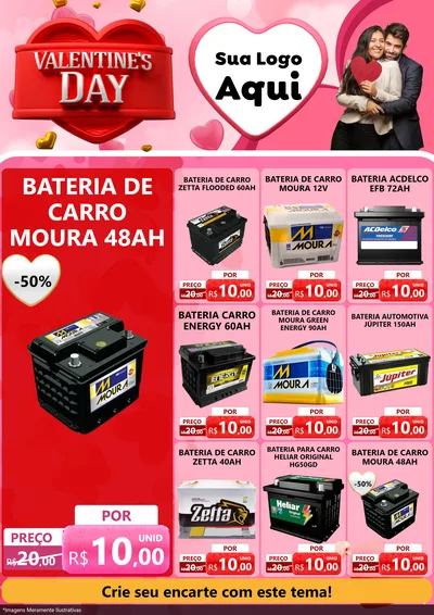 Modelo de Encarte para Encarte A4 Vertical com o tema Valentine's Day para Baterias Elétricas