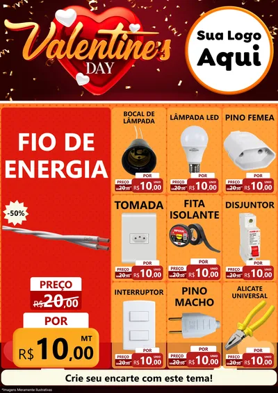 Modelo de Encarte para Encarte A4 Vertical com o tema Valentine's Day para Materiais Elétricos