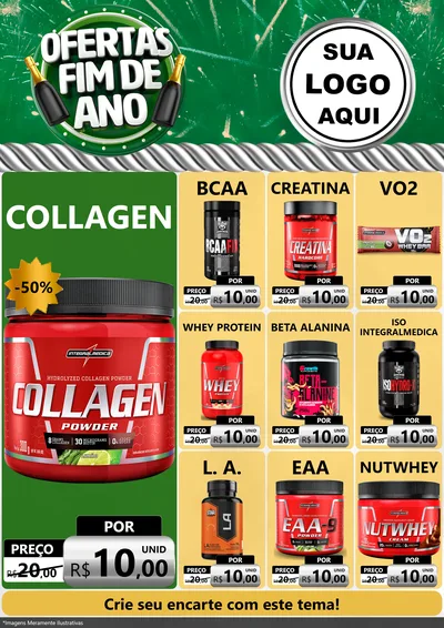 Modelo de Encarte para Encarte A4 Vertical com o tema Ofertas Fim de Ano para Suplementos alimentares