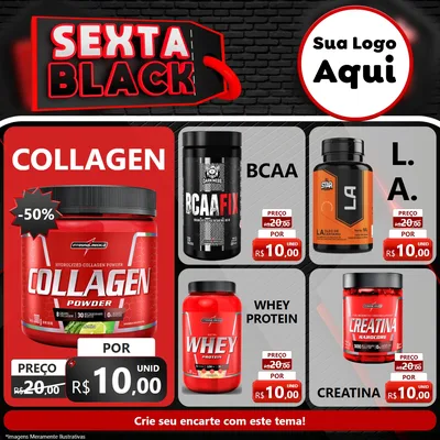 Modelo de Rede Social para Feed Facebook com o tema Sexta Black para Suplementos alimentares