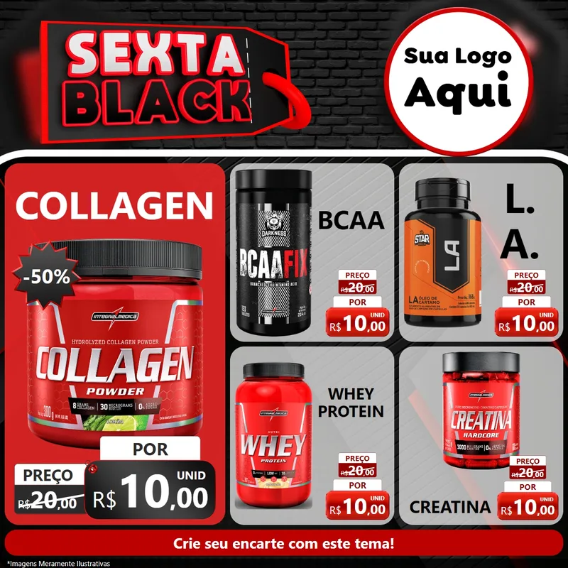 Modelo de Rede Social para Feed Facebook com o tema Sexta Black para Suplementos alimentares