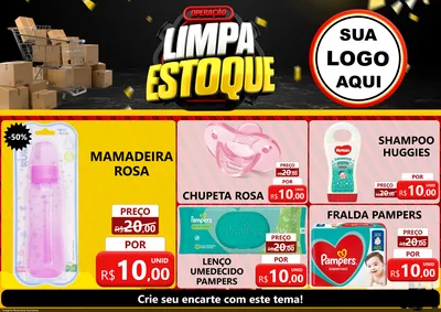 Modelo de Encarte para Encarte A4 Horizontal com o tema Operação Limpa Estoque para Bebês