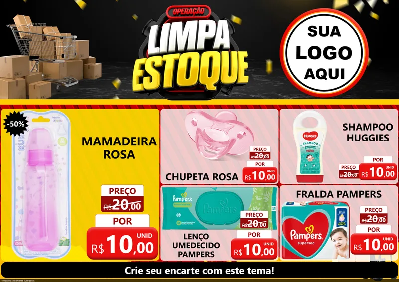 Modelo de Encarte para Encarte A4 Horizontal com o tema Operação Limpa Estoque para Bebês