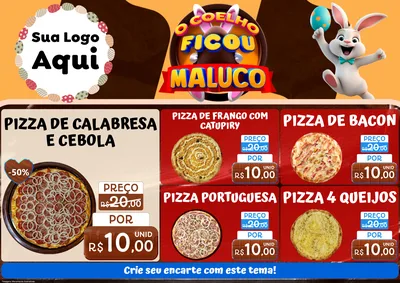 Modelo de Encarte para Encarte A4 Horizontal com o tema O Coelho Ficou Maluco - Páscoa para Pizzaria