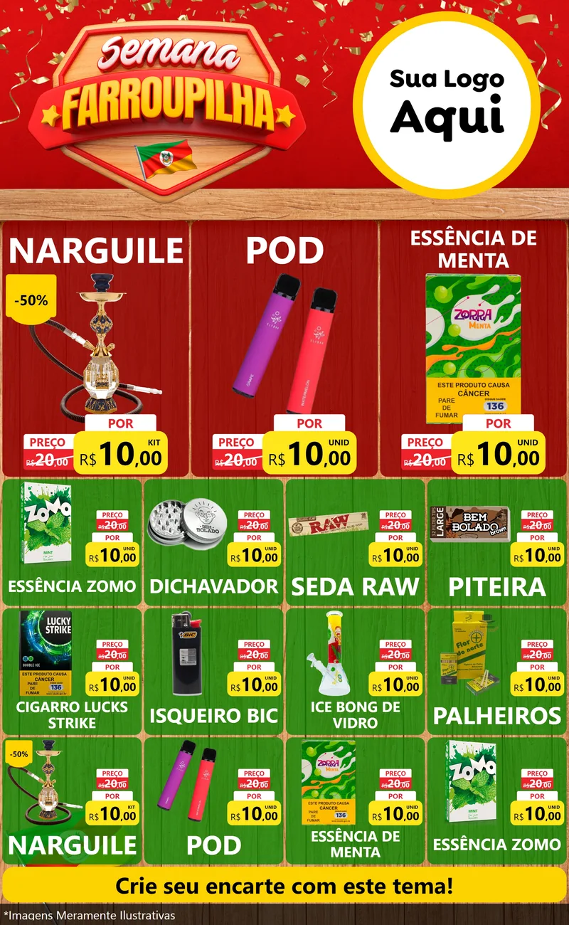 Modelo de Encarte para Encarte Grande com o tema Semana Farroupilha para Tabacaria