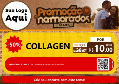 Modelo de Cartaz para Cartaz A4 Horizontal com o tema Promoção Namorados para Suplementos alimentares