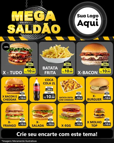 Modelo de Rede Social para Feed Instagram com o tema Mega Saldão para Hamburgueria