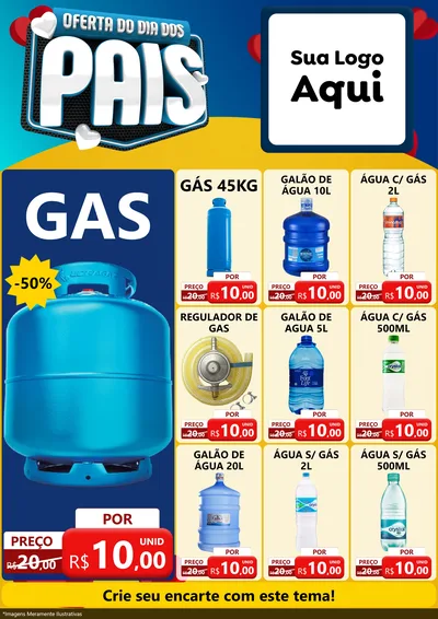 Modelo de Encarte para Encarte A4 Vertical com o tema Oferta Do Dia Dos Pais para Água e gás