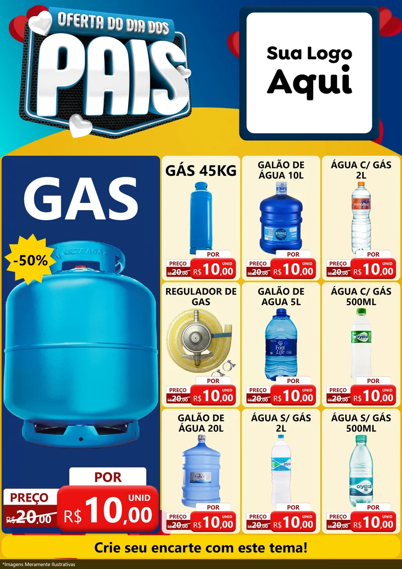 Modelo de Encarte para Encarte A4 Vertical com o tema Oferta Do Dia Dos Pais para Água e gás