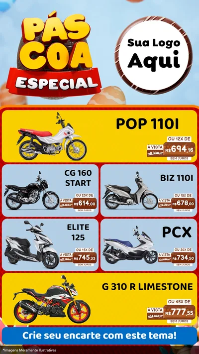 Modelo de TV para TV Vertical com o tema Páscoa Especial para Concessionaria de Motos