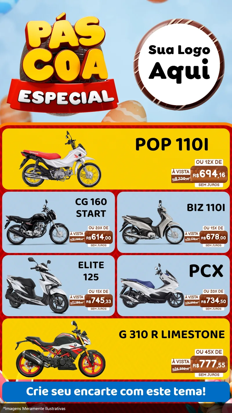 Modelo de TV para TV Vertical com o tema Páscoa Especial para Concessionaria de Motos