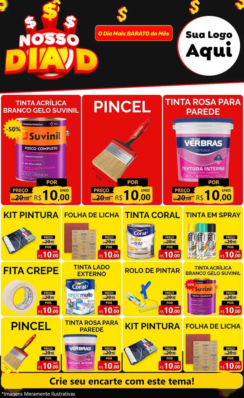 Modelo de Encarte para Encarte Grande com o tema Nosso Dia D para Tintas e Ferramentas
