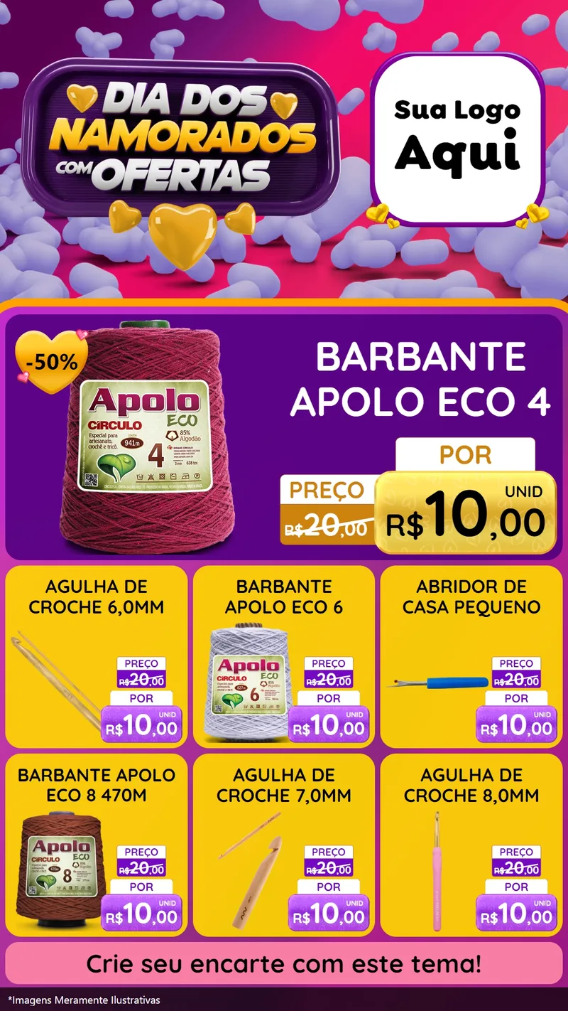 Modelo de Rede Social para Stories com o tema Dia Dos Namorados Com Ofertas para Armarinho e Aviamentos