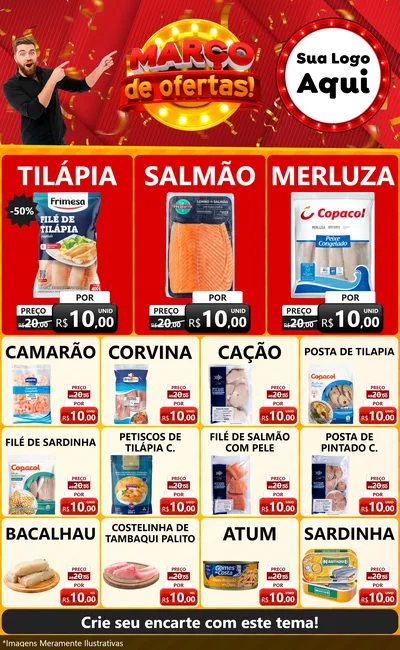 Modelo de Encarte para Encarte Grande com o tema Março de Ofertas! para Peixaria