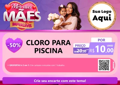 Modelo de Cartaz para Cartaz A4 Horizontal com o tema Mês das Mães Imperdível para Produtos para Piscina