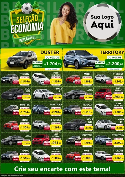 Modelo de Encarte para Encarte A4 Vertical com o tema Seleção de Economia - Copa para Concessionaria de Carros