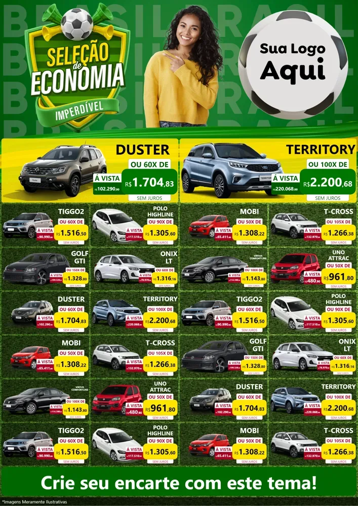 Modelo de Encarte para Encarte A4 Vertical com o tema Seleção de Economia - Copa para Concessionaria de Carros