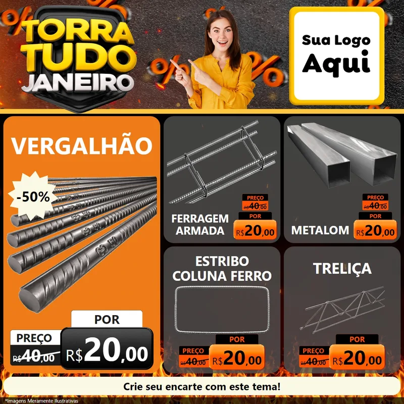 Modelo de Rede Social para Feed Facebook com o tema Torra Tudo Janeiro para Ferragens