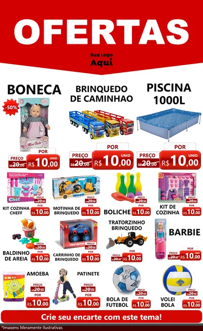 Modelo de Encarte para Encarte Grande com o tema Ofertas Vermelho Cartaz para Brinquedos