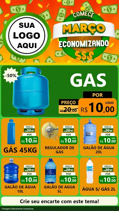 Modelo de Rede Social para Stories com o tema Comece Março Economizando para Água e gás