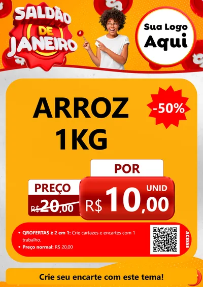 Modelo de Cartaz para Cartaz A4 Vertical com o tema Saldão de Janeiro para Supermercado