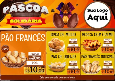 Modelo de Encarte para Encarte A4 Horizontal com o tema Páscoa Solidária para Padaria