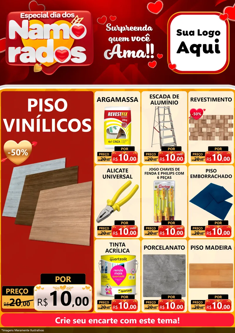 Modelo de Encarte para Encarte A4 Vertical com o tema Especial Dia dos Namorados para Material para Construção