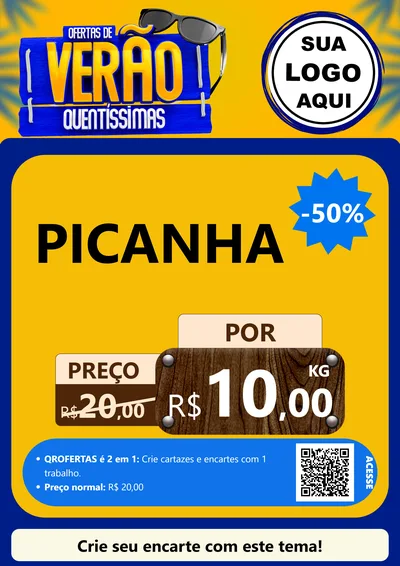 Modelo de Cartaz para Cartaz A4 Vertical com o tema Ofertas de Verão Quentíssimas para Açougue