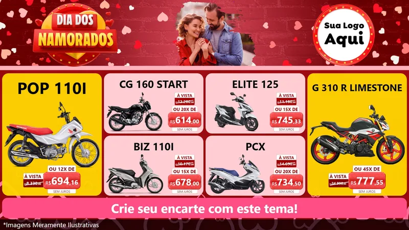 Modelo de TV para TV Horizontal com o tema Dia Dos Namorados para Concessionaria de Motos