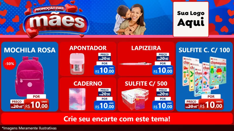 Modelo de TV para TV Horizontal com o tema Promoção das Mães para Papelaria