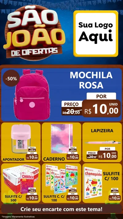 Modelo de Rede Social para Stories com o tema São João Ofertas Imbatíveis! - Junina para Papelaria