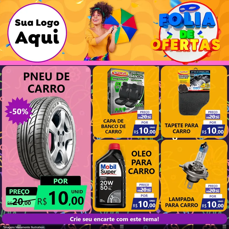 Modelo de Rede Social para Feed Facebook com o tema Folia de Ofertas para Auto peças