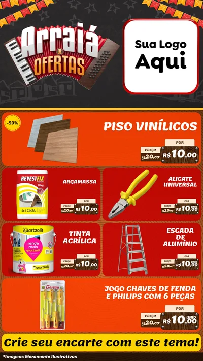 Modelo de TV para TV Vertical com o tema Arraiá de Ofertas - Junina para Material para Construção