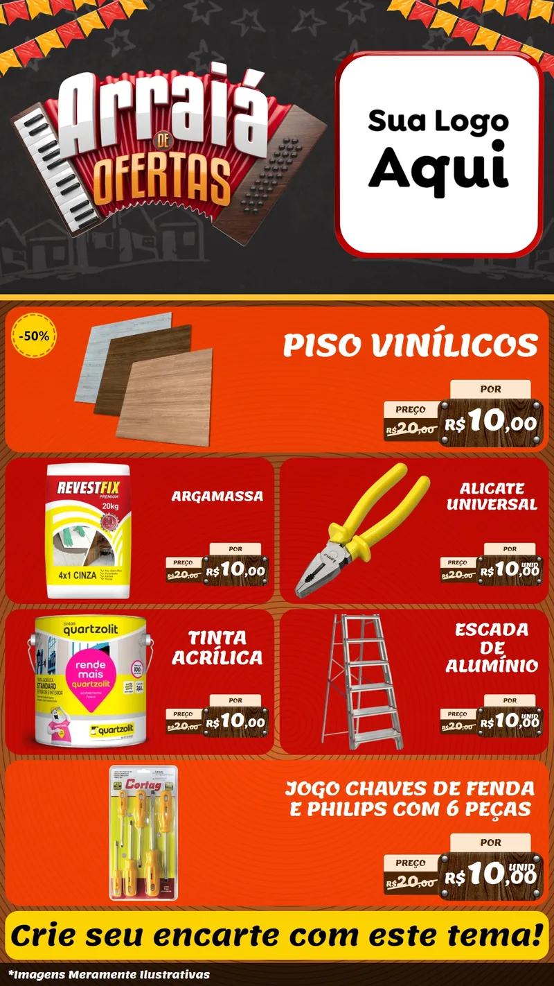 Modelo de TV para TV Vertical com o tema Arraiá de Ofertas - Junina para Material para Construção