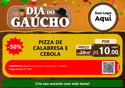 Modelo de Cartaz para Cartaz A4 Horizontal com o tema Dia do Gaúcho para Pizzaria