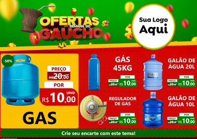 Modelo de Encarte para Encarte A4 Horizontal com o tema Ofertas Semana Do Gaúcho para Água e gás