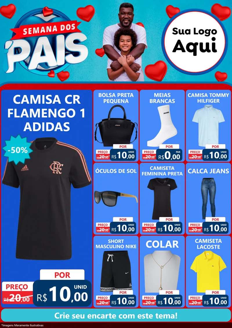 Modelo de Encarte para Encarte A4 Vertical com o tema Semana Dos Pais para Roupas e acessórios