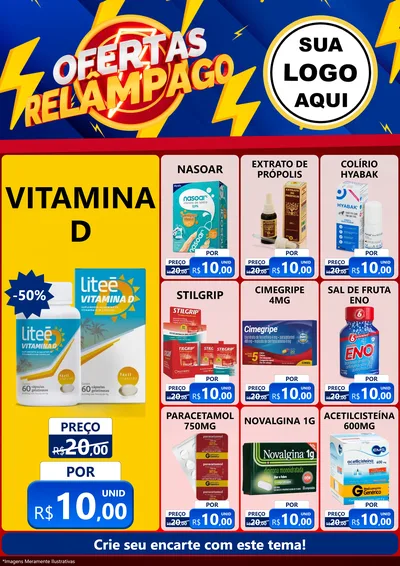 Modelo de Encarte para Encarte A4 Vertical com o tema Ofertas Relâmpago para Farmácia