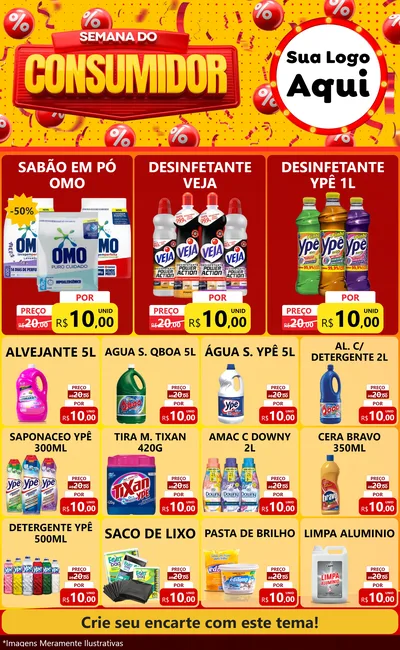 Modelo de Encarte para Encarte Grande com o tema Semana do Consumidor para Produtos de Limpeza