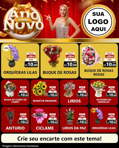 Modelo de Rede Social para Feed Instagram com o tema Super Ano Novo para Floricultura e jardim