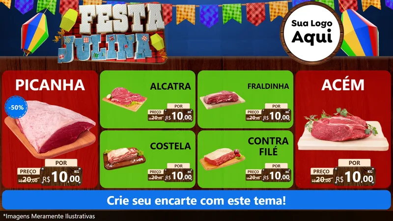 Modelo de TV para TV Horizontal com o tema Festa Julina para Açougue