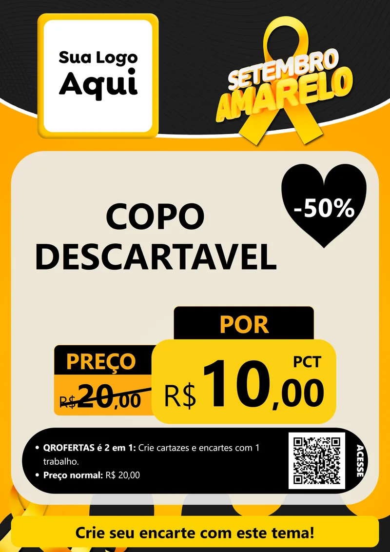 Modelo de Cartaz para Cartaz A4 Vertical com o tema Setembro Amarelo para Embalagens