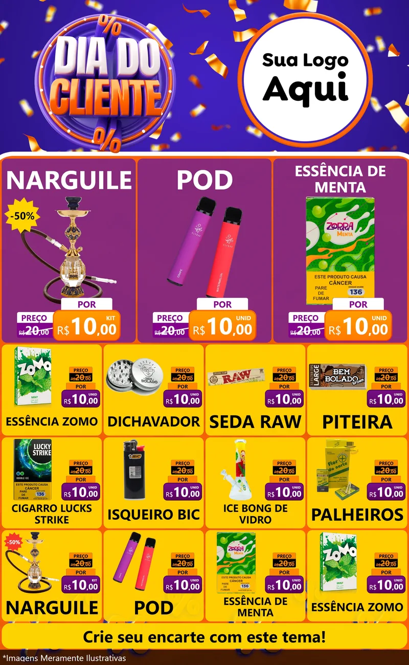 Modelo de Encarte para Encarte Grande com o tema Dia do Cliente para Tabacaria