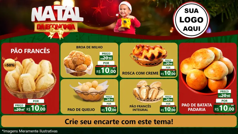 Modelo de TV para TV Horizontal com o tema Natal da Economia para Padaria