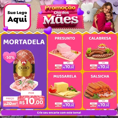 Modelo de Rede Social para Feed Facebook com o tema Promoção Dia das Mães para Frios e Laticínios