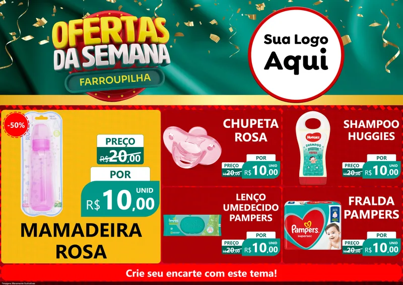 Modelo de Encarte para Encarte A4 Horizontal com o tema Ofertas da Semana Farroupilha para Bebês