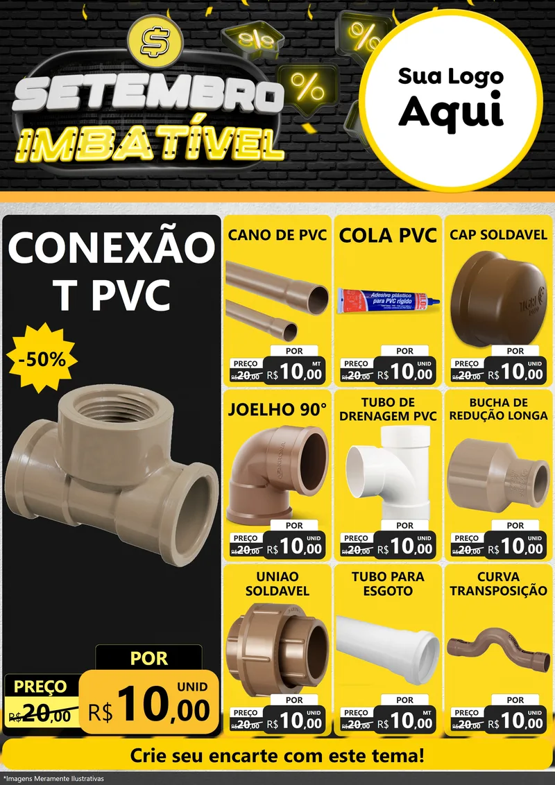 Modelo de Encarte para Encarte A4 Vertical com o tema Setembro Imbatível para Tubos e conexões