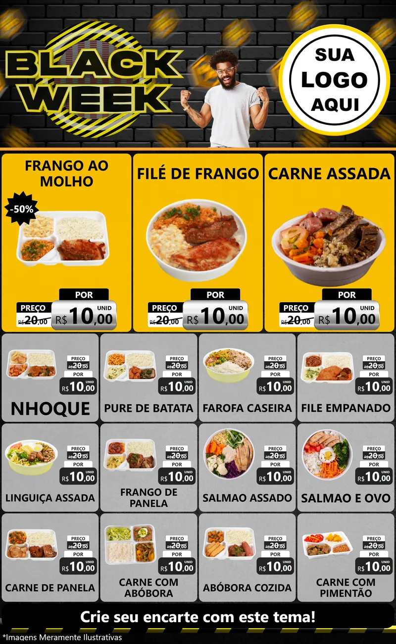 Modelo de Encarte para Encarte Grande com o tema Black Week para Restaurante
