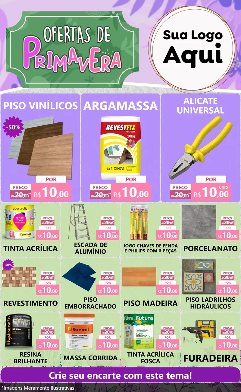 Modelo de Encarte para Encarte Grande com o tema Ofertas de Primavera para Material para Construção