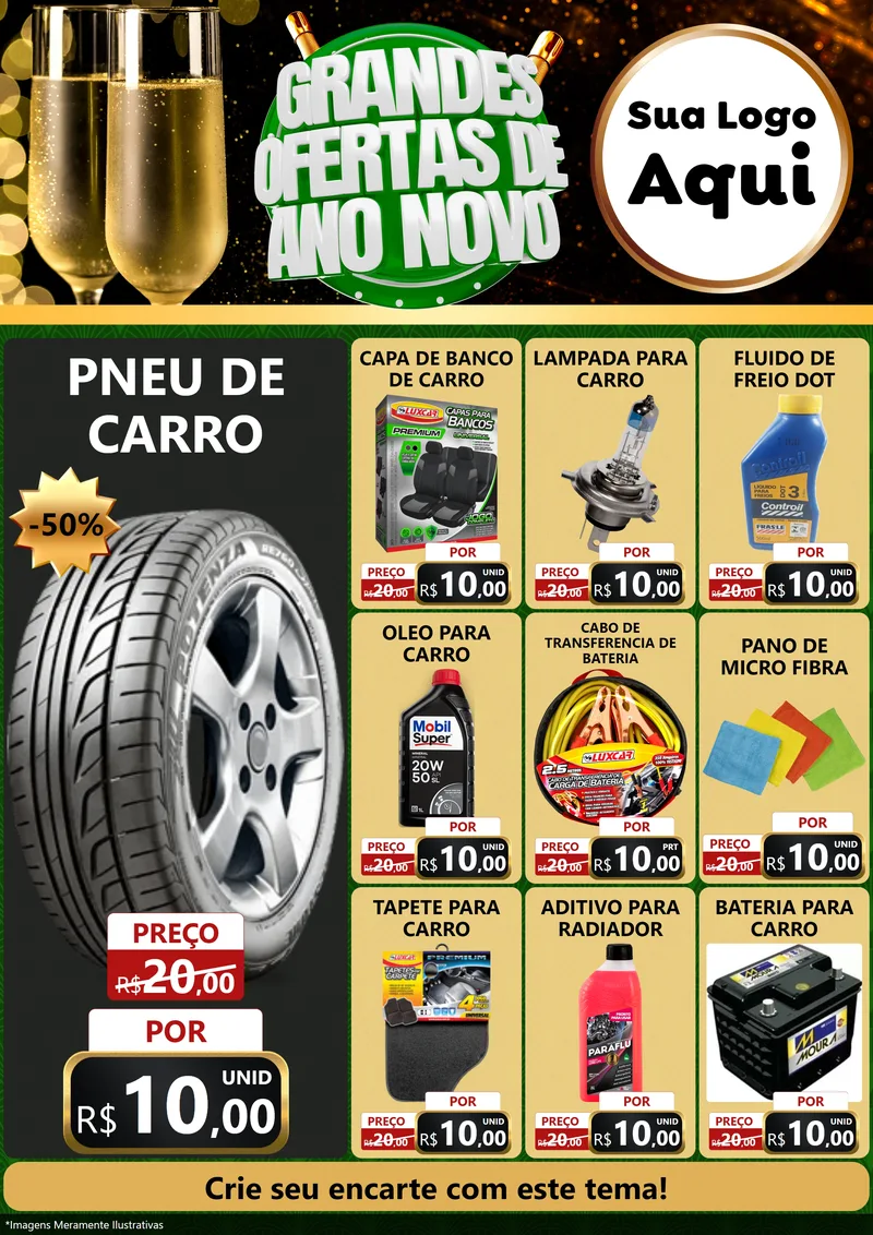 Modelo de Encarte para Encarte A4 Vertical com o tema Grandes Ofertas de Ano Novo para Auto peças